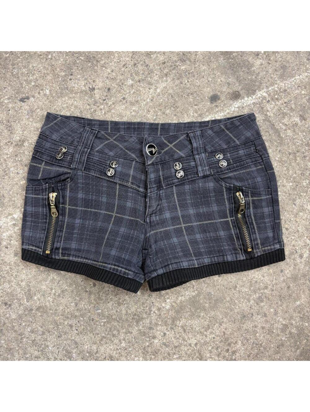 Vintage Y2K Low Rise Micro Shorts Plaid Layered Knit